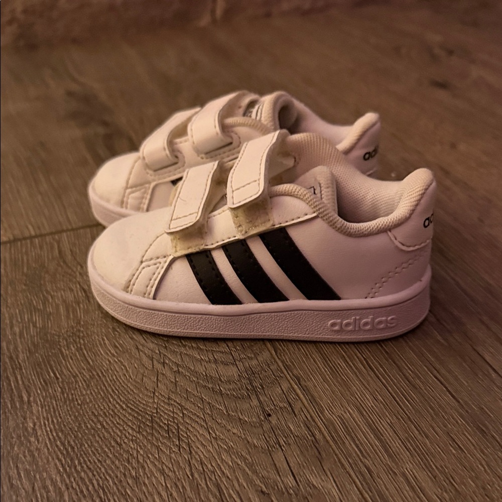 Adidas Kids White and Black Velcro Sneakers